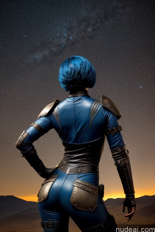 related ai porn images free for Stargazing Sci-fi Armor Blue Hair Cleavage Seductive Short Hair Skinny Human SexToy Steampunk Military Leather Jewelry Diamond Jewelry Detailed Straight Cosplay Back View