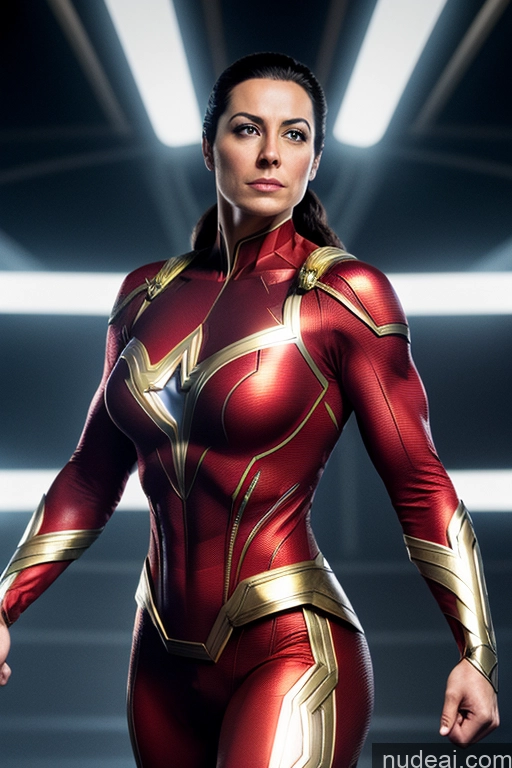 Regal Mary Thunderbolt Neon Lights Clothes: Red Muscular Fairer Skin Superhero Science Fiction Style Dynamic View