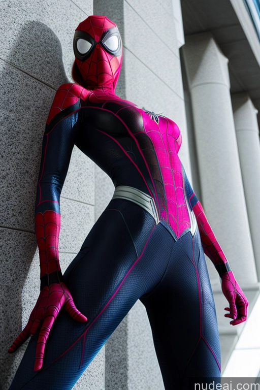 ai nude image of spider - man posing against a wall in a suit with a spider - man mask pics of Spider-Gwen