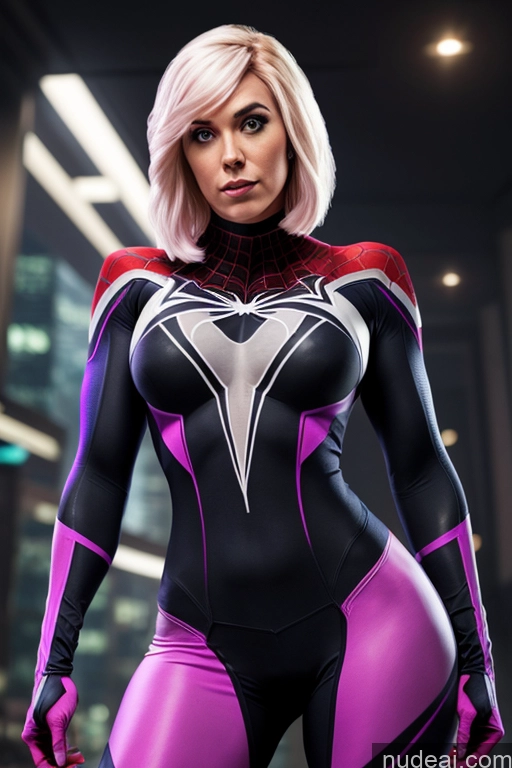 ai nude image of a close up of a woman in a black and pink suit pics of Spider-Gwen Busty Science Fiction Style Front View Muscular