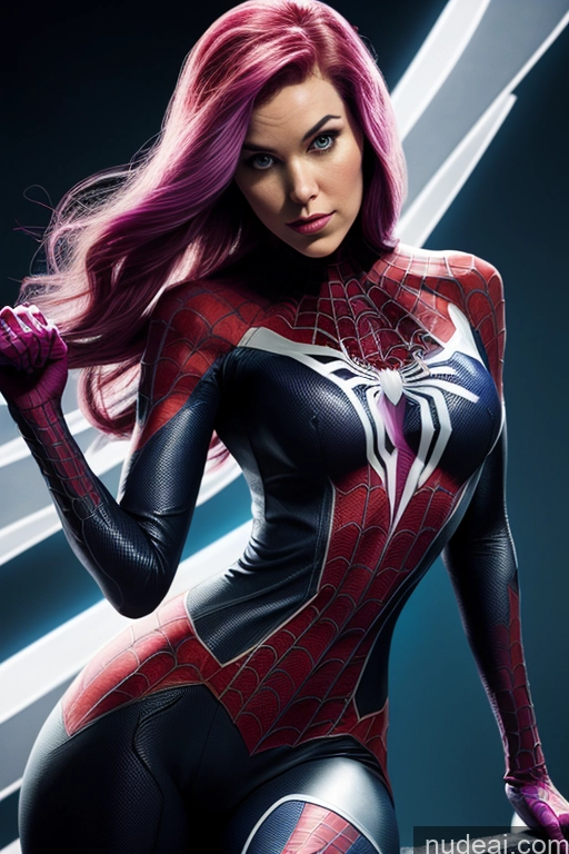 ai nude image of spider - man with pink hair and a black suit posing for a picture pics of Spider-Gwen Regal