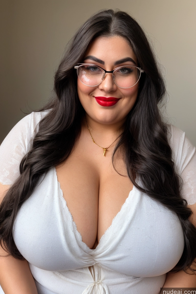 related ai porn images free for Front View Happy 30s Huge Boobs Glasses Gold Jewelry Busty Black Hair Long Hair Woman Chubby Lipstick Thick