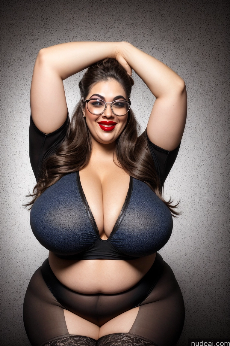 related ai porn images free for 30s Huge Boobs Glasses Busty Long Hair Lipstick Brunette Woman Chubby One Piece Swimsuit Laughing