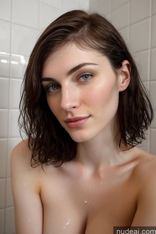 Skinny Nude 18 Brunette Beautiful Orgasm Bangs Short Fairer Skin Shower Jewish 1girl, 2girls