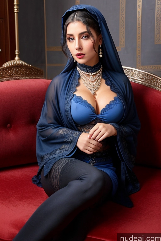 Model Busty One Beautiful Muscular Big Ass Abs 20s Seductive Sexy Face Deep Blue Eyes Black Hair Ottoman Asena Couch Front View Nude Goth Vampire Victorian Better Leggins - Goth Partially Nude Diamond Jewelry Pearl Jewelry Dark Lighting Simple