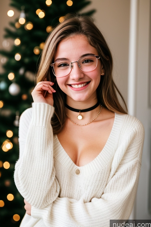 ai nude image of arafed woman wearing glasses and a white sweater posing for a picture pics of Short Skinny Glasses 18 White Happy Choker Small Tits Sweater