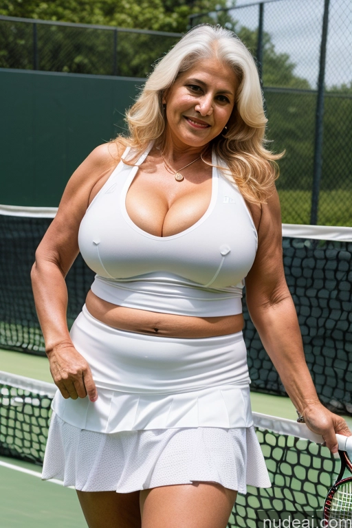 ai nude image of araffe woman in a white tennis outfit holding a tennis racket pics of Milf One Busty Big Ass 70s Long Hair Indian Create An Open Vagina Tennis Cleavage