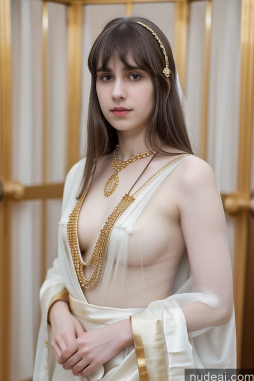 ai nude image of arafed woman in a white dress with a gold necklace and a gold necklace pics of Fairer Skin Bangs Sari Gold Jewelry