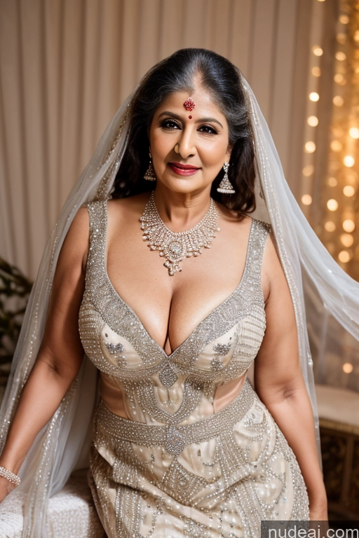 ai nude image of a close up of a woman in a wedding dress posing for a picture pics of Milf One Busty Big Ass 70s Long Hair Indian Wedding Dress Extension (Champagne)