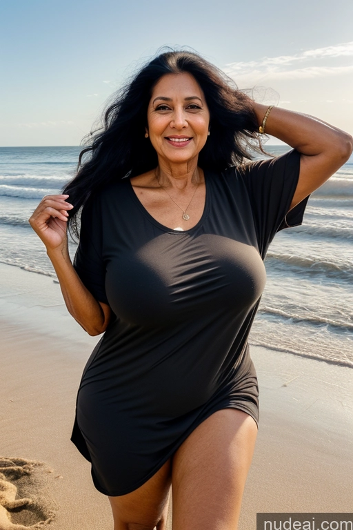 Milf One Busty Big Ass 70s Long Hair Indian Beach Black Hair Oversized Shirt