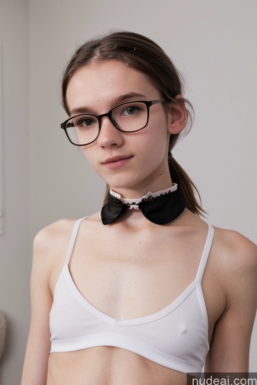 ai nude image of there is a woman wearing glasses and a bra top with a bow tie pics of Short Skinny Glasses White 18 Choker