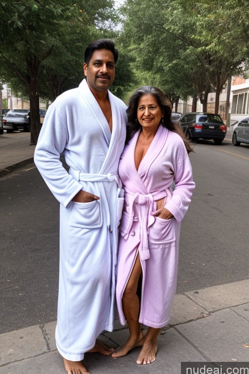 ai nude image of they are standing on the sidewalk in their robes pics of Busty Big Ass 70s Sexy Face Long Hair Indian Street Bathrobe Reverse Cowgirl Woman + Man
