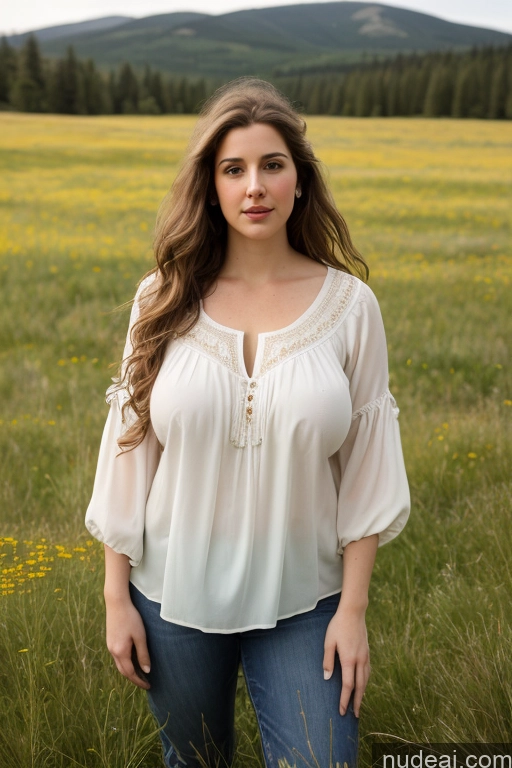 ai nude image of arafed woman standing in a field of tall grass with mountains in the background pics of Beautiful Fairer Skin Meadow Busty Blouse Sari Big Hips Jewish Messy