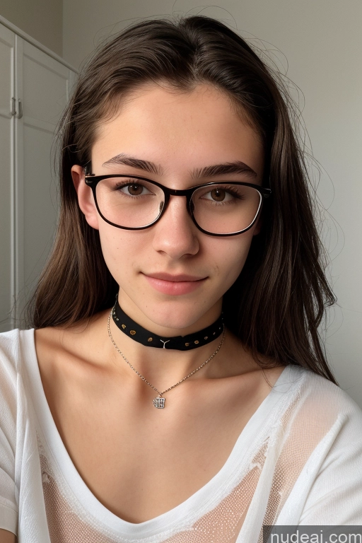 ai nude image of arafed woman wearing glasses and a choke with a cross on it pics of Short Skinny Glasses 18 White Skin Detail (beta) Choker Shirt