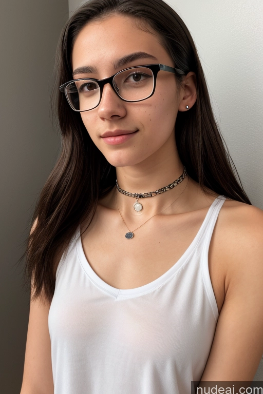ai nude image of arafed woman wearing glasses and a white tank top with a black choke pics of Short Skinny Glasses 18 White Skin Detail (beta) Choker Shirt Jeans Front View