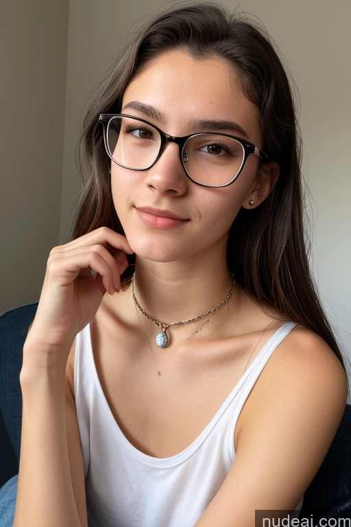 ai nude image of arafed woman wearing glasses and a necklace with a pearl pics of Short Skinny Glasses 18 White Skin Detail (beta) Choker Shirt Jeans Front View