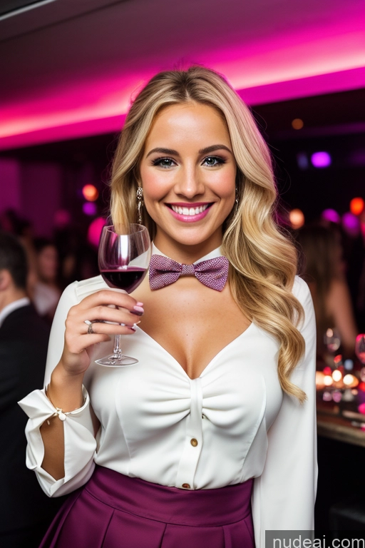 related ai porn images free for Woman 20s Happy White Club Blouse Bow Tie Bows Jacket Long Skirt Tie Diamond Jewelry Wine Blonde