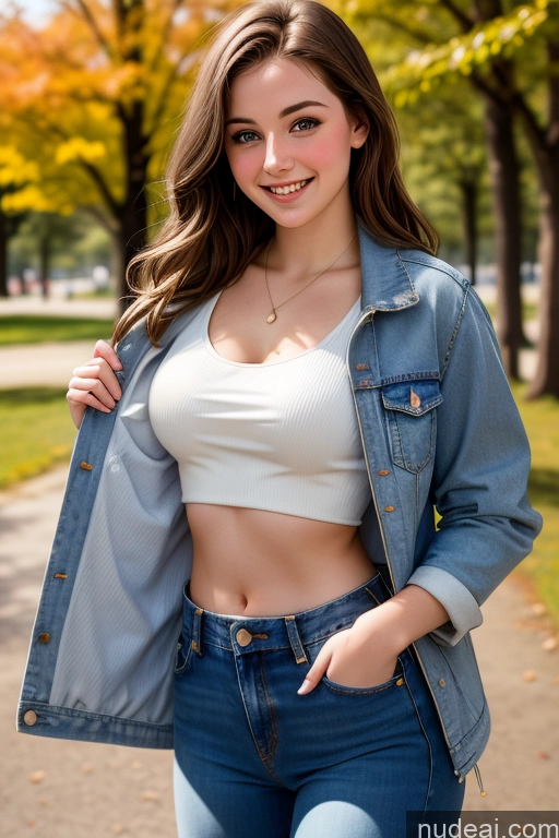 related ai porn images free for Small Tits Fairer Skin 18 Happy Brunette White Front View Jeans One Casual Crop Top Jacket Shirt Lake
