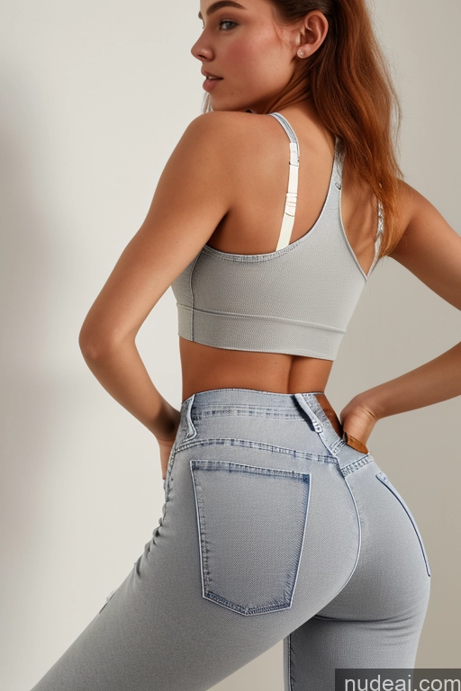 eins gerade Modell Crop-Top perfekter Körper Rückansicht Yoga-Hose Jeans mit hoh