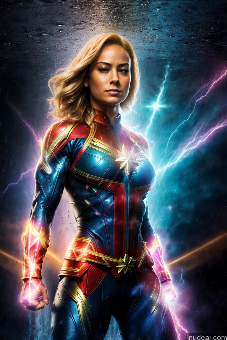 Muscular Abs Captain Marvel Powering Up Science Fiction Style Dynamic View Heat Vision Shower Busty