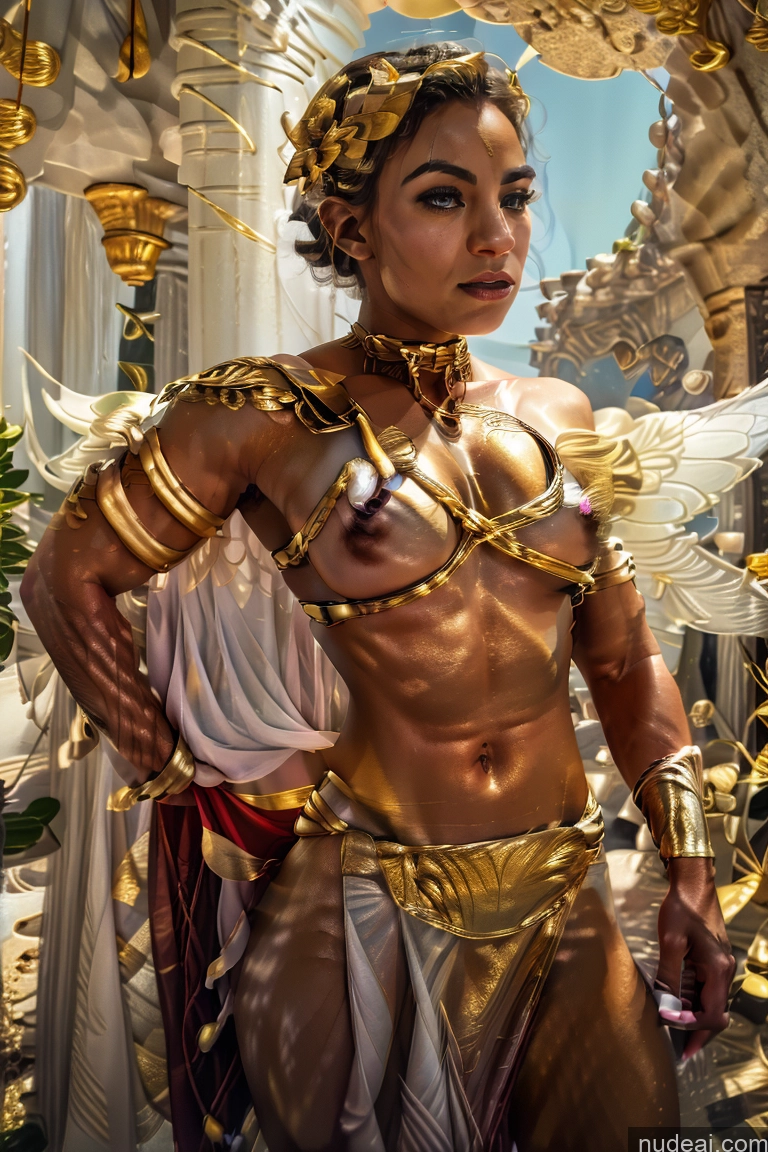 Superheroine Muscular Superhero Slavekini, Aka Slave Leia Outfit Powering Up Captain Marvel Abs Menstoga, White Robes, In White And Gold Costumem, Gold Headpiece, Gold Belt, Gold Chain Fairy Busty