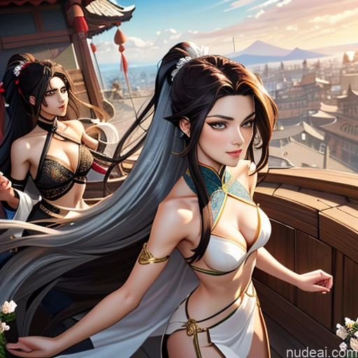 Woman Skinny Short Fairer Skin Long Hair 18 Brunette Ponytail Chinese Illustration Nude Gaming Bathroom Sexy Face Two