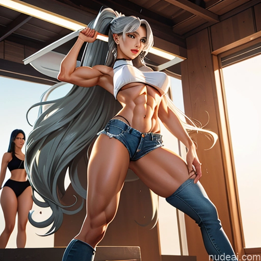 ai nude image of pics of Woman Milf Two Huge Boobs Big Ass Abs Big Hips Long Legs Long Hair 20s 30s Orgasm Seductive Green Hair Bangs Spanish White Soft Anime Spreading Legs Front View Nude Topless Bright Lighting