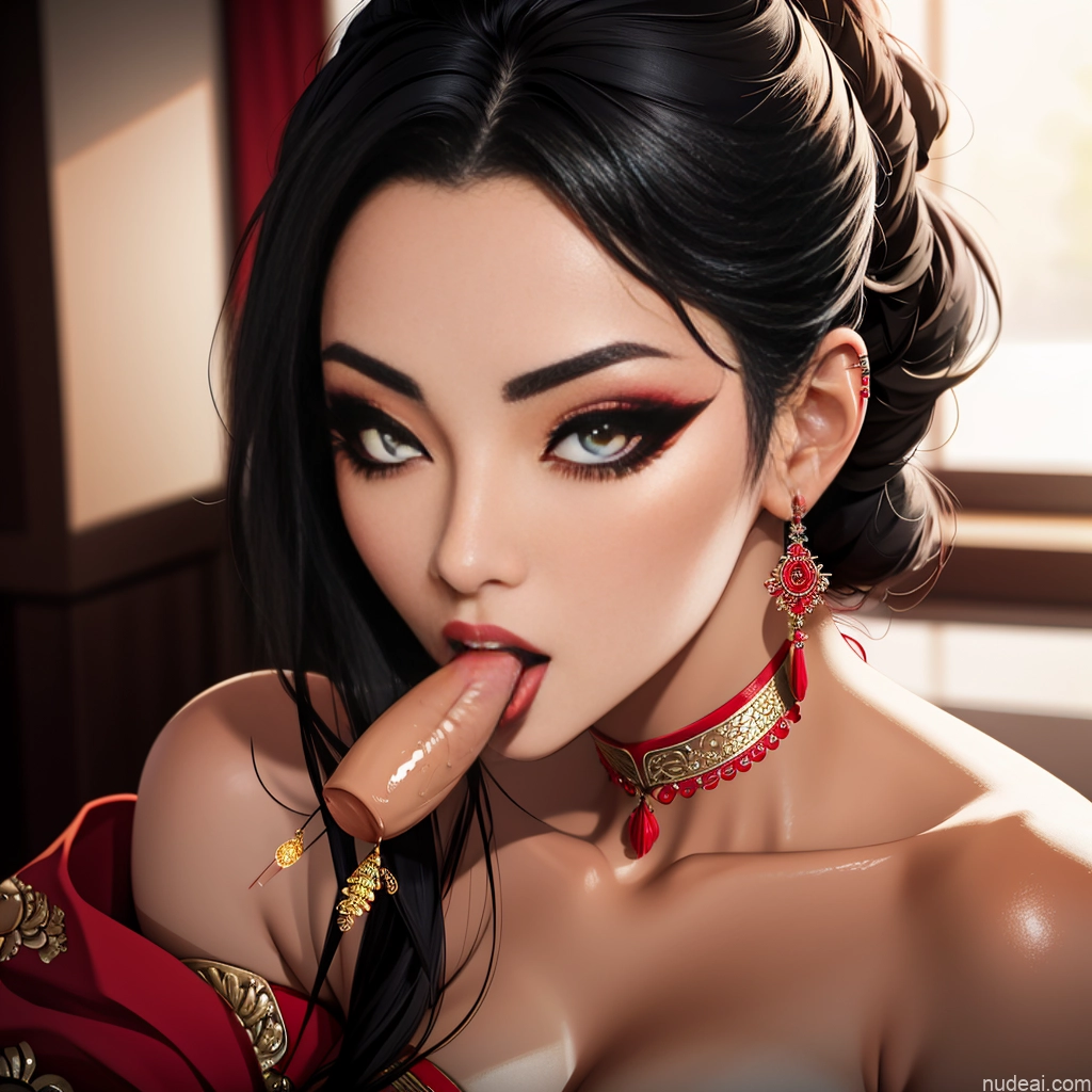 Asian Woman, Sucking A Cock Several