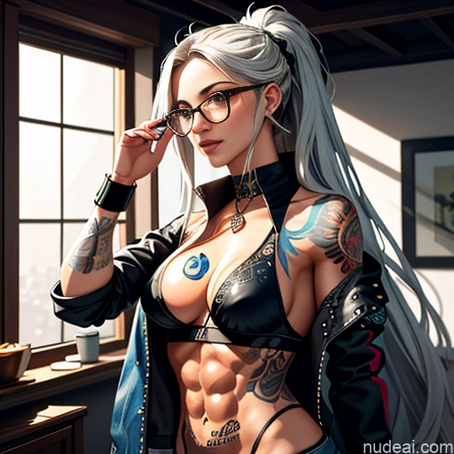 related ai porn images free for Soft Anime Short Long Hair Brunette 20s Steampunk Shirt Jeans Jacket Gloves Gold Jewelry Glasses Tattoos Abs