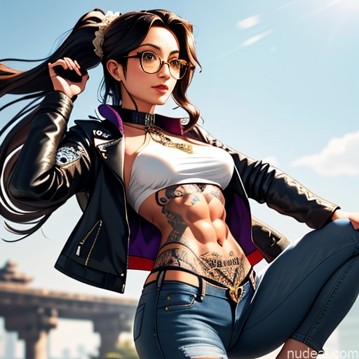 related ai porn images free for Soft Anime Short Long Hair Brunette 20s Steampunk Shirt Jeans Jacket Gloves Gold Jewelry Glasses Tattoos Abs