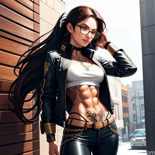 ai nude image of pics of Soft Anime Short Long Hair Brunette 20s Steampunk Shirt Jeans Jacket Gloves Gold Jewelry Glasses Tattoos Abs
