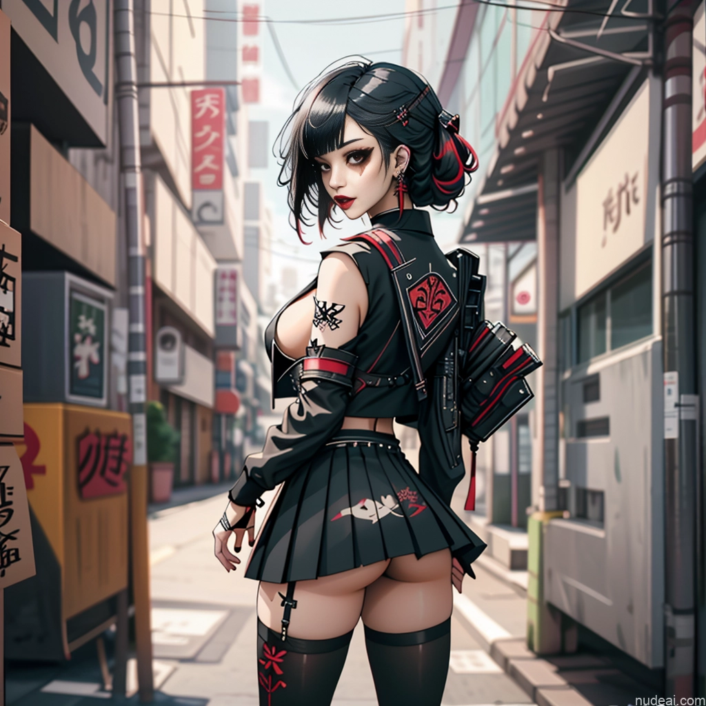 Asian School Uniform, Cleavage Cutout, Clothing Cutout, Pleated Skirt, Thighhighs Perfect Boobs Beautiful Lipstick Small Ass Gothic Punk Girl