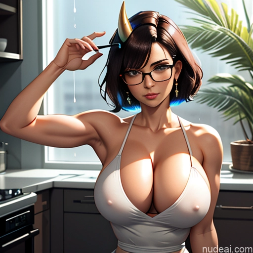 Milf One Huge Boobs Perfect Boobs Beautiful Glasses Thick Big Hips Perfect Body Short Hair Huge Tits, Hard Nipples Kitchen Apron Pokies Blonde Ginger Cleavage Transparent