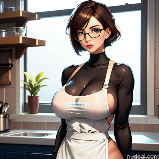 Milf One Huge Boobs Perfect Boobs Beautiful Glasses Thick Big Hips Perfect Body Short Hair Huge Tits, Hard Nipples Kitchen Apron Pokies Blonde Ginger Cleavage Transparent Maid