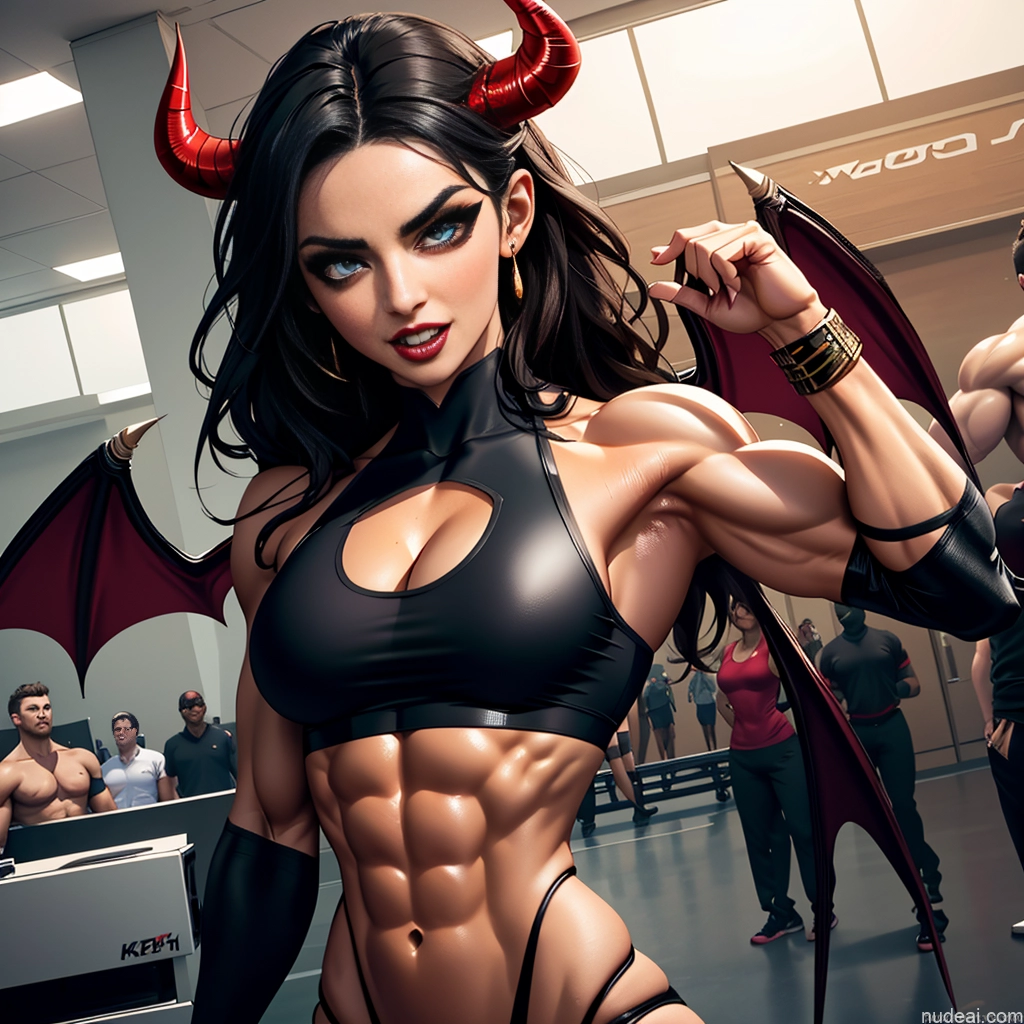 Woman Bodybuilder Several Busty Front View Succubus Knight