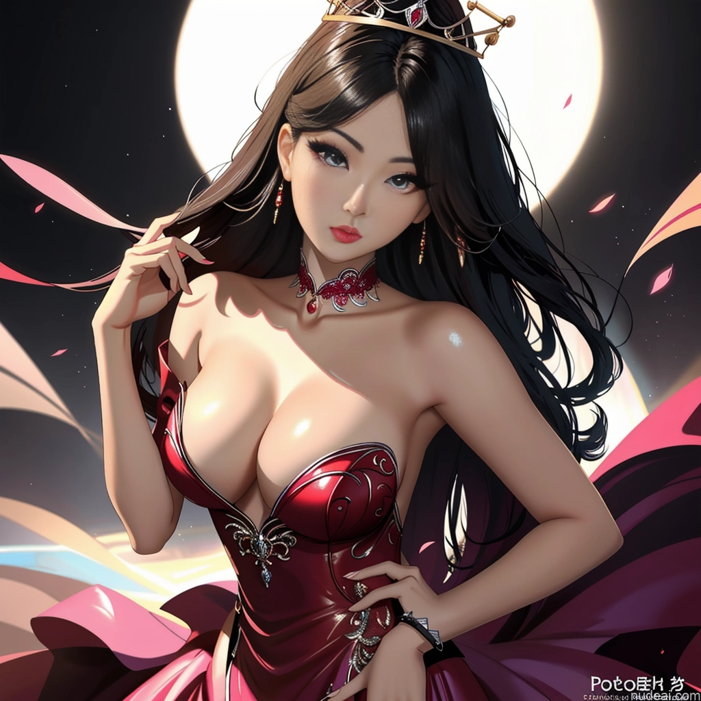 Asian 20s BarbieCore Seductive Pouting Lips Sexy Face Miss Universe Model Haute Couture | Ball Gown