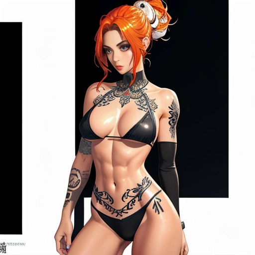 Woman One Small Tits Beautiful Tattoos Skinny Perfect Body 20s Seductive Ginger Hair Tied Up White See Through Clothing