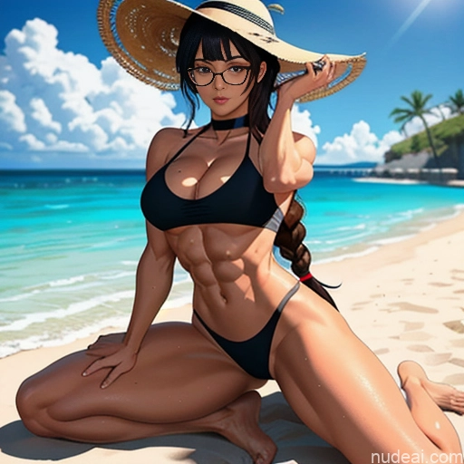 Woman Bodybuilder Busty Muscular Abs Tall Long Hair Tanned Skin Wooden Horse 20s Serious Ginger Hime Cut Irish Japanese Prison Straddling Nude Bondage