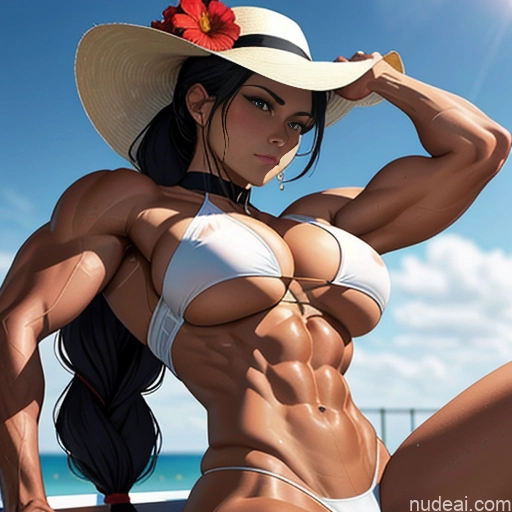 Woman Bodybuilder Busty Muscular Abs Tall Long Hair Tanned Skin 20s Angry Ginger Hime Cut Irish Japanese Prison Spreading Legs Nude Bondage Wooden Horse