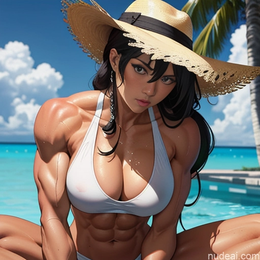 Woman Bodybuilder Busty Muscular Abs Tall Long Hair Tanned Skin 20s Angry Ginger Hime Cut Irish Japanese Prison Spreading Legs Nude Bondage Wooden Horse