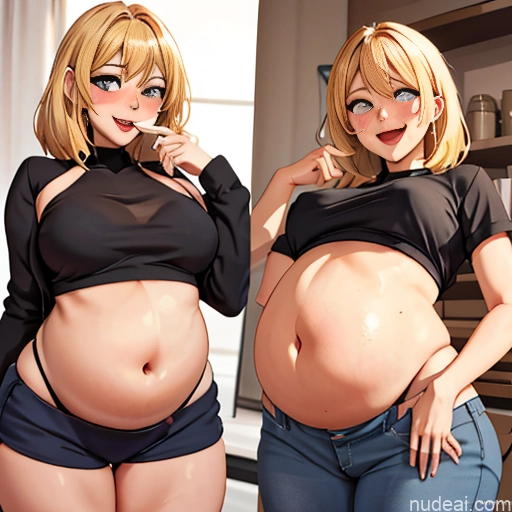 Muffin Top Skinny Fat Beer Belly 18 20s Laughing Blonde British Czech White Crisp Anime Skin Detail (beta) Office Couch Eating POV Belly Grab Jeans Daisy Dukes Jeans Undone Beer Wine Skinny Belly Inflation, Cuminflation, Overeating