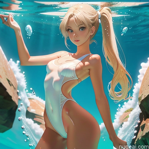 Sorority One Skinny Small Tits Small Ass Short Better Swimwear One Piece V2 18 Blonde Pigtails White Soft Anime Underwater