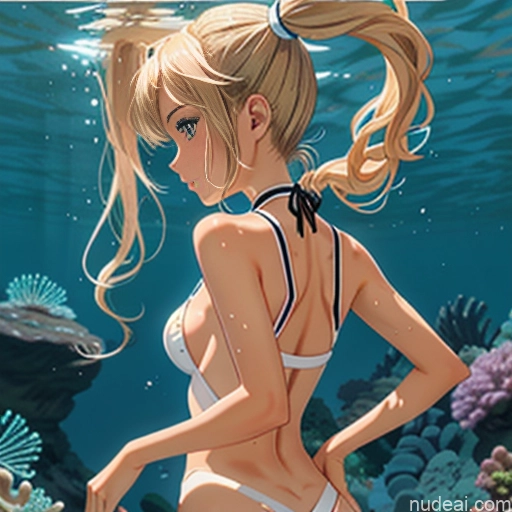Sorority One Skinny Small Tits Small Ass Short Better Swimwear One Piece V2 18 Blonde Pigtails White Soft Anime Underwater Back View