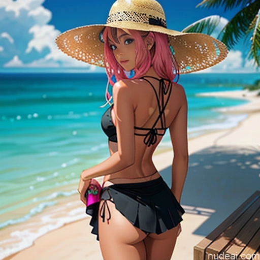 Small Ass 18 Pink Hair Tanned Skin Black Soft Anime Back View Better Swimwear Beach Tutu Transparent
