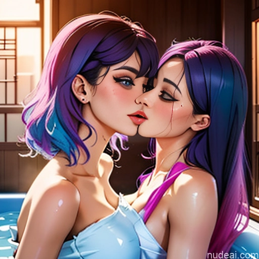 Two Human SexToy 18 Ahegao Rainbow Haired Girl Messy Japanese Naked Towel Kisses