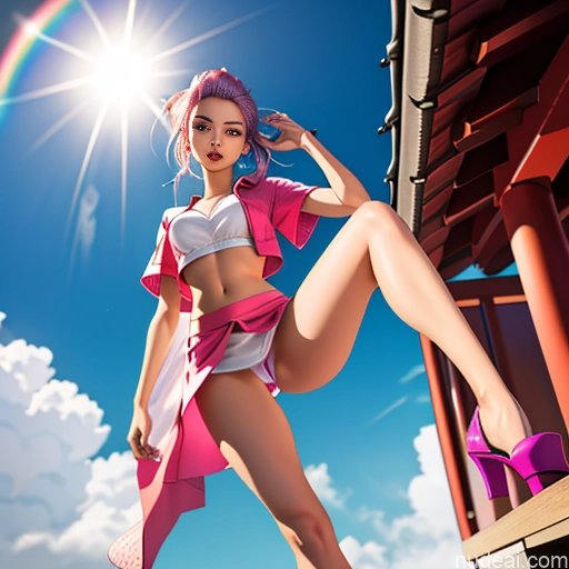 Model Anis Nikke Richy 18 Ahegao Rainbow Haired Girl Slicked Japanese Pose Standing One Leg Up No Panties?