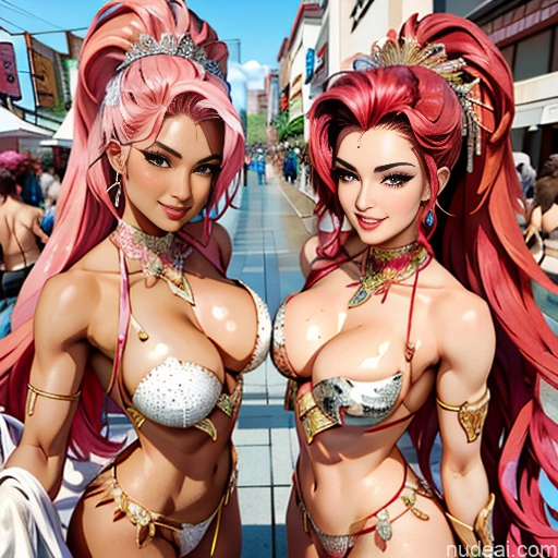 Miss Universe Model Two Human SexToy 18 Ahegao Pink Hair Slicked Japanese Suspended Couple Dance Dress: Samba Oiled Body Woman + Man