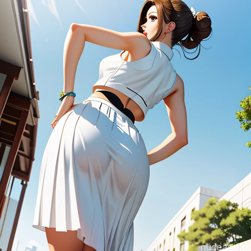 One Sorority Skinny Big Ass 20s Brunette Hair Bun White Soft Anime Teacher Stylish Long Skirt Pov Panties