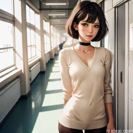 One Sorority Skinny Small Tits Small Ass Short Short Hair School Hallway 18 Brunette Pixie White Soft Anime Choker Long Skirt Pantyhose Sweater Undressing Another
