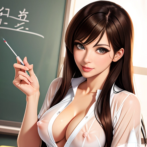 One Milf White Brunette Straight Soft Anime Mesh Tunic Dress Licking-nipple Handjob Teacher